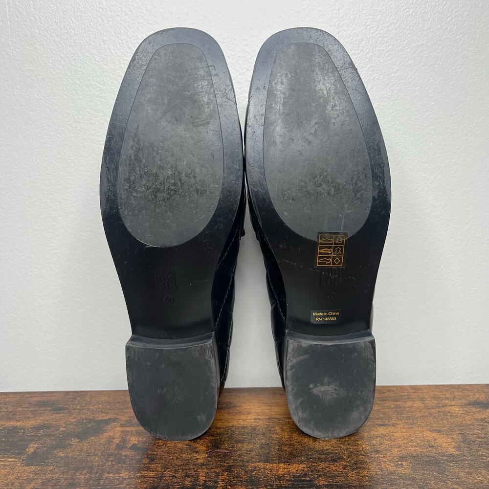 Bibi Lou Anthropologie Black Quilted Leather Loafers Sz 40 Old Money Minimalist - Picture 11 of 11